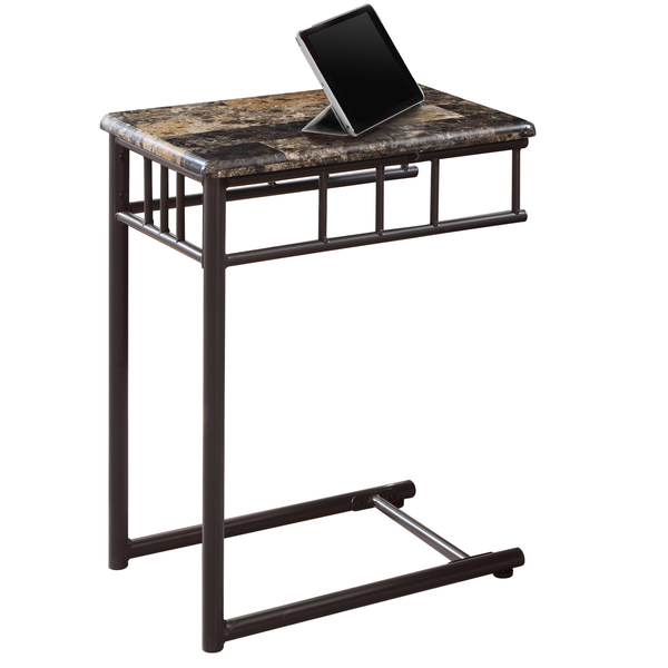 Monarch Specialties Accent Table - Espresso Marble / Bronze Metal I 3043